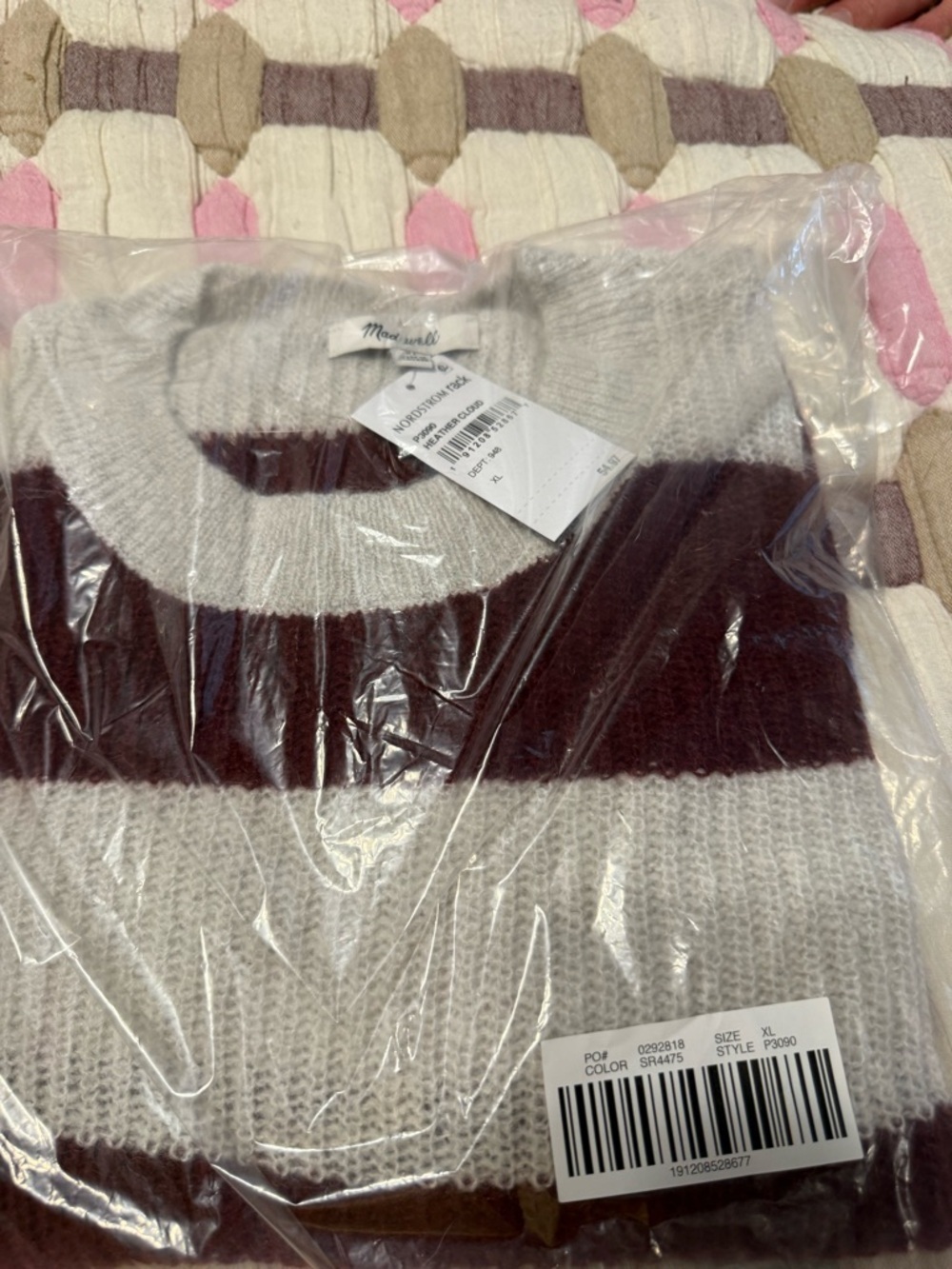 Madewell Rosario Stripe Alpaca Blend Sweater NWT XL Burgundy & Heather Cloud - Picture 8 of 10